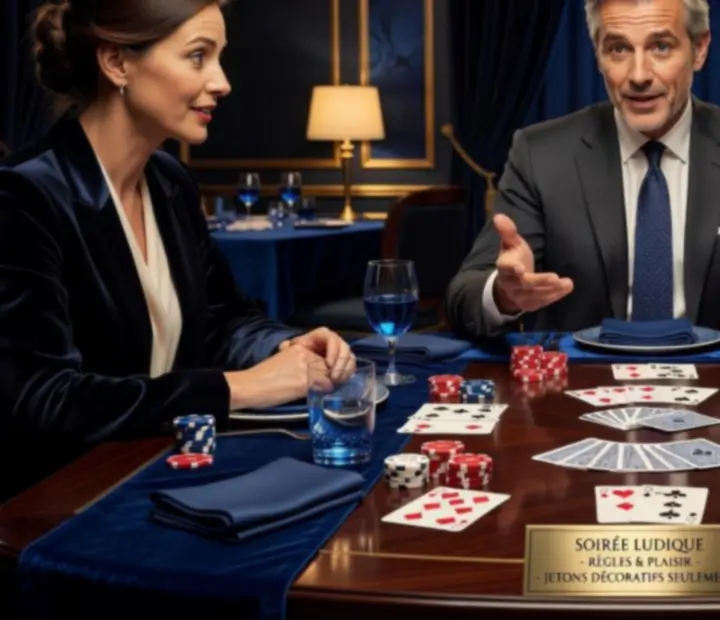 Animation de tables de poker avec jetons fictifs et ambiance conviviale