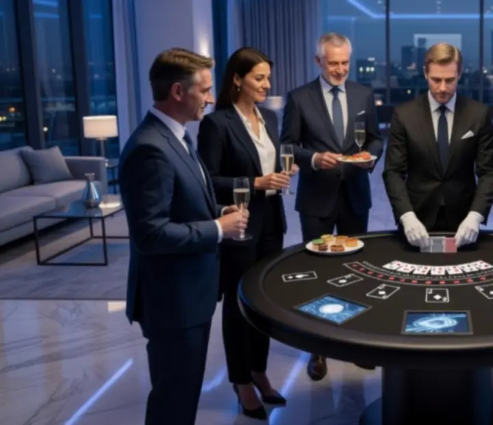 Animation blackjack lors d’un cocktail d’entreprise avec invités autour de la table